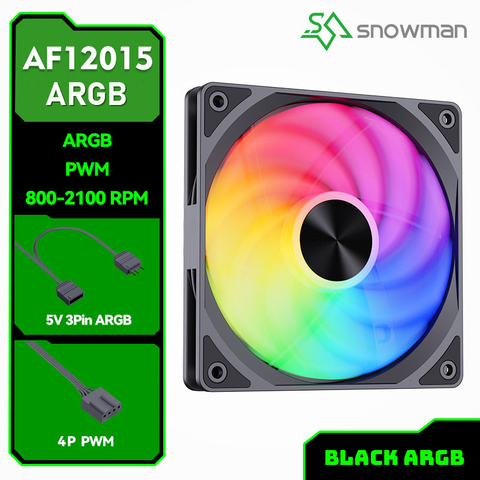 QUẠT TẢN NHIỆT SNOWMAN AF-12015 BLACK ARGB (MÀU ĐEN/ MỎNG 1.5CM)