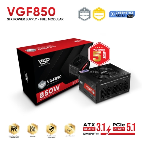 NGUỒN MÁY TÍNH VSP VGF850 ĐEN (850W / CYBENETICS GOLD / ATX 3.1 & PCIE 5.1 / Chuẩn SFX)