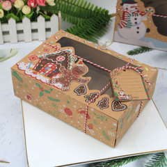 Hộp giấy Kraft họa tiết Nhà gừng (kèm dây+tag)