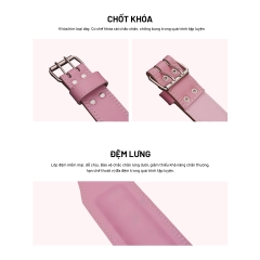 HT Apparel Leather Belt - Đai lưng tập Gym Khóa Cài - Pink Color