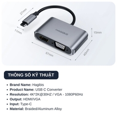 Hagibis 2 IN 1 USB-C Sang VGA + HDMI 604306