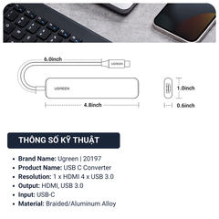 Cáp chuyển đổi USB-C sang HDMI 4K/30Hz với hub USB 3.0 Model 20197