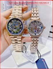 dong-ho-cap-doi-hanboro-automatic-mat-xanh-dinh-da-day-rose-gold-timesstore-vn