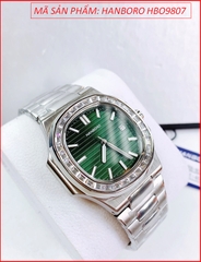 dong-ho-nam-hanboro-tua-patek-philip-mat-xanh-la-day-kim-loai-timesstore-vn