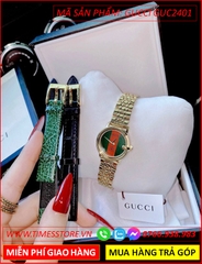 dong-ho-nu-gucci-mat-tron-xanh-do-day-kim-loai-vang-gold-timesstore-vn