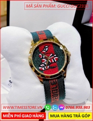 dong-ho-nu-gucci-unisex-mat-ran-vang-gold-day-vai-xanh-do-timesstore-vn