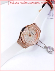 dong-ho-nu-hanboro-tua-hublot-mat-full-da-rose-gold-sillicone-trang-timesstore-vn