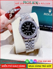 dong-ho-nu-rolex-f1-automatic-datejust-mat-den-dinh-da-day-kim-loai-timesstore-vn