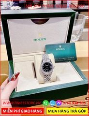 dong-ho-nu-rolex-f1-automatic-datejust-mat-den-dinh-da-day-kim-loai-timesstore-vn