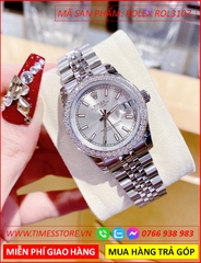 dong-ho-nu-rolex-f1-automatic-datejust-mat-trang-dinh-da-day-kim-loai-timesstore-vn