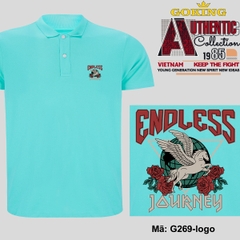 Endless Journey, mã G269-logo. Áo thun polo nam nữ, form unisex. Áo phông cổ trụ Goking, vải cá sấu 3D, công nghệ chống nhăn Nhật Bản