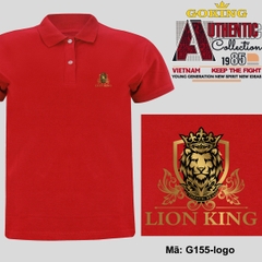 LION KING, mã G155-logo. Áo thun polo nam nữ, form unisex. Áo phông cổ trụ Goking, vải cá sấu 3D, công nghệ chống nhăn Nhật Bản