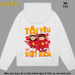 TÔI YÊU VIỆT NAM, mã TV3. Áo khoác gió in hình siêu đẹp, form unisex cho nam nữ. Quà tặng cao cấp cho doanh nghiệp, gia đình, hội nhóm