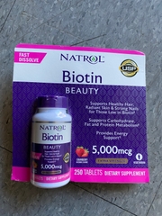 Viên ngậm hương dâu Natrol Biotin Beauty 5000mcg Extra Strength (mua hộ)