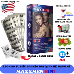 Bao cao su cao cấp MAXXMEN 6in1, bao cao su siêu gai, siêu kéo dài thời gian quan hệ mạnh nhất thị trường với 2 gói kem bôi