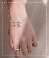 Lắc tay bạc bi tròn có treo hạt may mắn