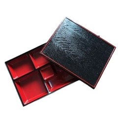 Bento nhà hàng Nhật mẫu nắp vân gỗ 5 ngăn 30x24