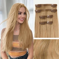 Tóc Kẹp Phím Bằng Tóc Thật - Combo 4 Tóc Kẹp Nâu Vàng Sáng