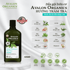 Dầu gội hữu cơ Avalon Organic hương tràm trà dành cho da đầu nhạy cảm 325ml