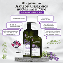 Dầu gội hữu cơ Avalon Organics hương oải hương dành cho tóc thường, tóc khô 325ml