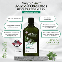 Dầu gội hữu cơ Avalon Organics hương Rosemary dành cho tóc mỏng 325ml