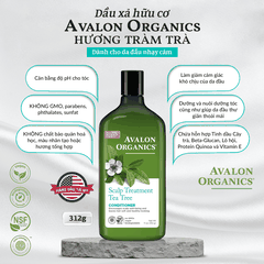 Dầu xả hữu cơ Avalon Organic hương tràm trà dành cho da đầu nhạy cảm 312g