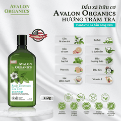 Dầu xả hữu cơ Avalon Organic hương tràm trà dành cho da đầu nhạy cảm 312g