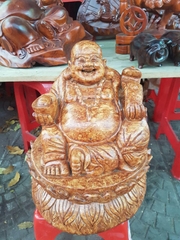 Di Lặc ngồi đài sen nu gõ 40x40x40