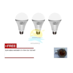 Bộ 3 Bóng đèn Led Bulb cảm ứng cơ thể thông minh 12W tự động tắt mở (Trắng + Đui đèn)