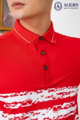 Áo Polo Golf nam màu đỏ phối kẻ ngang Aligro ALGPLO71