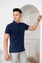 Áo polo cộc tay nam Aligro họa tiết màu navy ALGPLO63