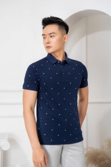 Áo polo cộc tay nam Aligro họa tiết màu navy ALGPLO63