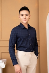 Áo sơ mi slimfit dài tay navy vân ô Aligro ALGS223