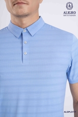 Áo polo golf nam ngắn tay ALIGRO chất vải coolmax kẻ ngang màu xanh blue năng động ALGPLO117