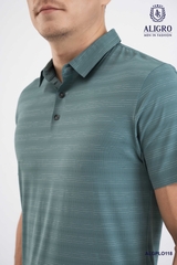 Áo polo golf nam ngắn tay ALIGRO chất vải coolmax kẻ ngang màu xanh rêu năng động ALGPLO118