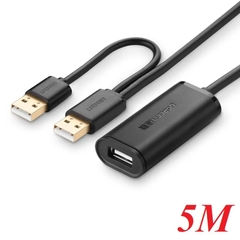 Cáp tín hiệu nối dài USB 2.0 có chip khuếch đại hỗ trợ nguồn USB Ugreen 20213 5M màu Đen