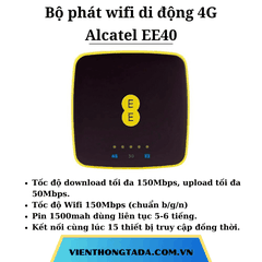 Alcatel EE40 | Bộ phát Wifi di động 4G, tốc độ 150Mbps, Pin 1500mAh, 15 thiết bị truy cập cùng lúc | Hàng Chính Hãng