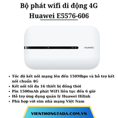 Huawei E5576-606 | Bộ Phát Wifi Di Động 4G 150Mbps, Pin 1500 mAh, 16 Thiết Bị Kết Nối Cùng Lúc | Bảo Hành 6 Tháng