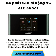 ZT5 305ZT | Bộ Phát Wifi Di Động 4G LTE, Tốc Độ Cao 187,5Mbps, Pin 2700mAh, Băng Tần Kép | Bảo hành 12 tháng