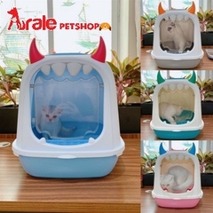 NHÀ VỆ SINH CHO MÈO HỌA TIẾT 2 SỪNG DỄ THƯƠNG