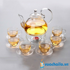 Bộ Ấm Trà Thủy Tinh Quai Vòng Bếp Nến BT04