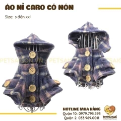Áo Cho Chó Mèo Vải Nỉ Caro Có Nón
