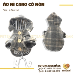 Áo Cho Chó Mèo Vải Nỉ Caro Có Nón