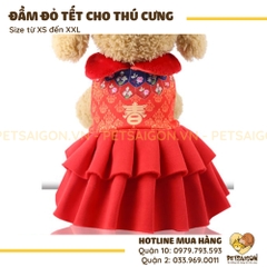 Đầm Cho Chó Mèo Màu Đỏ Tết