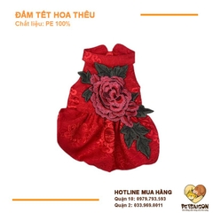 Áo Tết Cho Chó Mèo - Đầm Tết Hoa Thêu