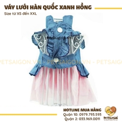 Váy Cho Chó Mèo Dạng Lưới Phong Cách Hàn Quốc Màu Xanh Hồng