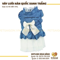 Váy Cho Chó Mèo Dạng Lưới Phong Cách Hàn Quốc Màu Xanh Trắng