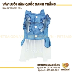 Váy Cho Chó Mèo Dạng Lưới Phong Cách Hàn Quốc Màu Xanh Trắng