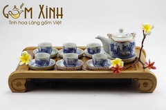 Bộ Vại S2 Trúc lâm thất hiền men lam cổ viền vàng kim