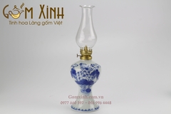 Đèn thờ men lam vẽ hoa sen cỡ S2 (cao 17cm)